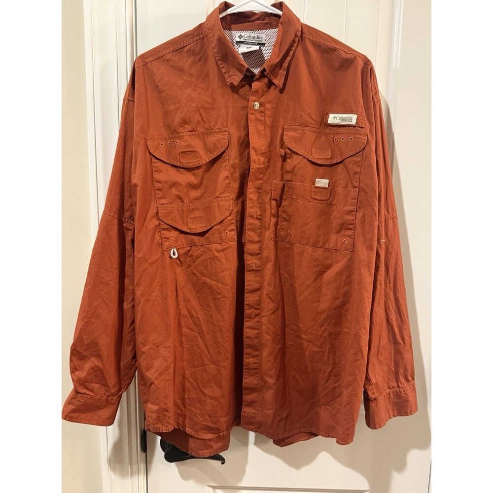 COLUMBIA Orange ish PFG Bahama II Long Sleeve Mens Fishing Shirt, M Hiking Fall